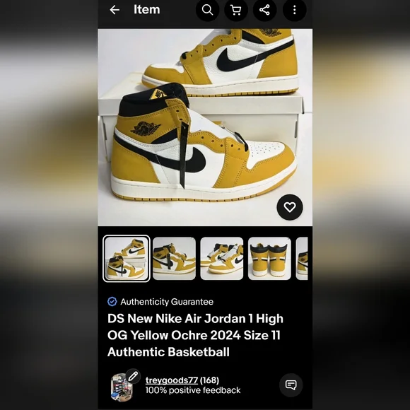 DS New Nike Air Jordan 1 High OG Yellow Ochre 2024 Size 11  display picture 1